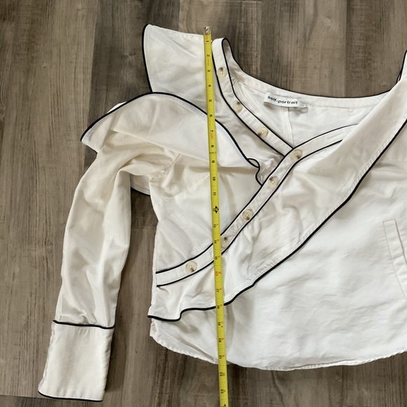 SELF-PORTRAIT Cotton Poplin Frill Shirt Size 10 - Picture 7 of 10